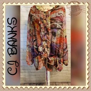 CJ Banks Multi Colored Tie Hip Tunic Top